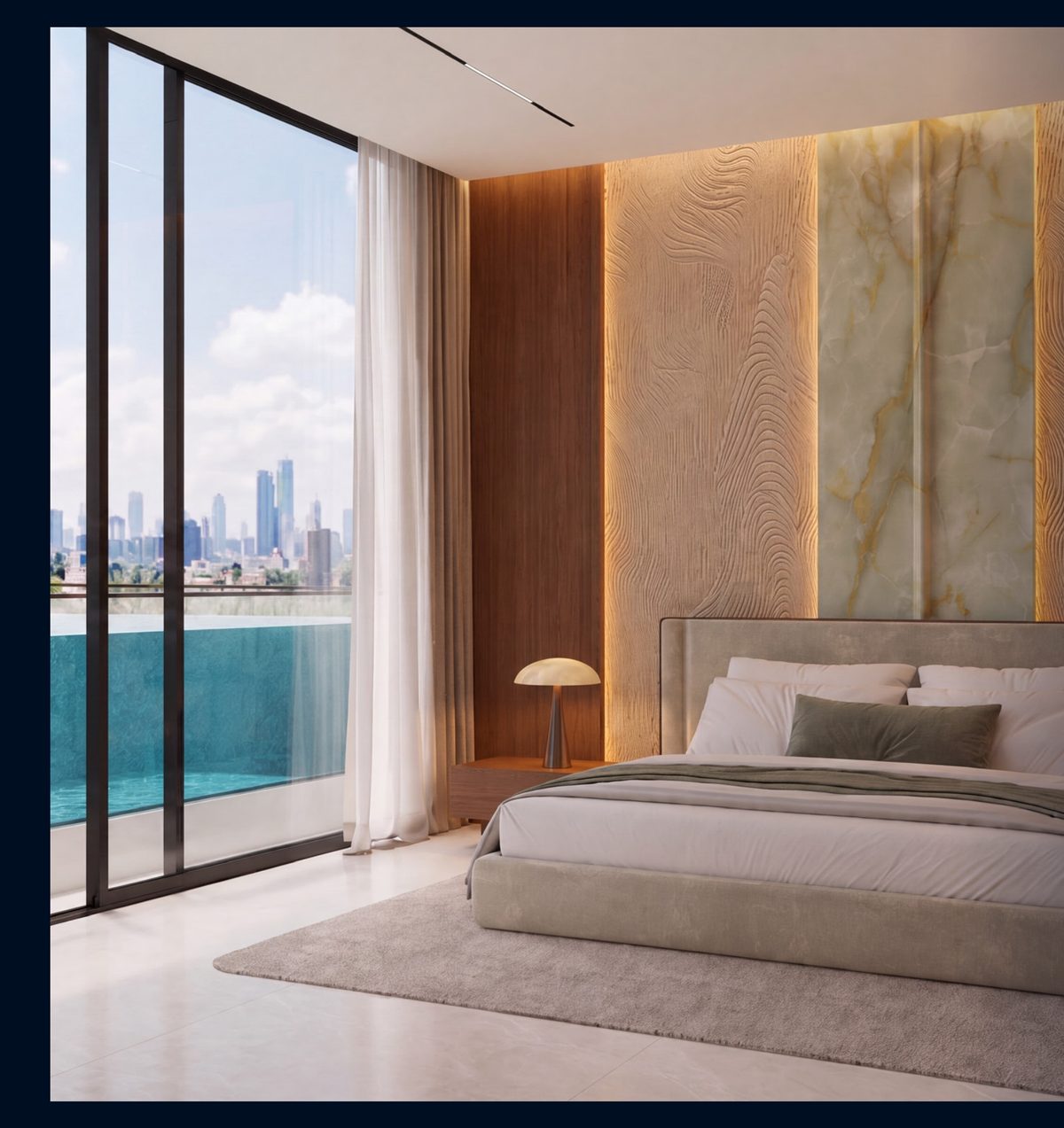 Bedroom with pool view