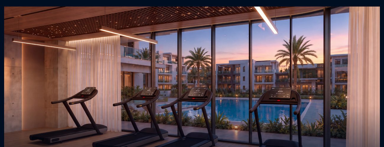 Gym overlooking the pool