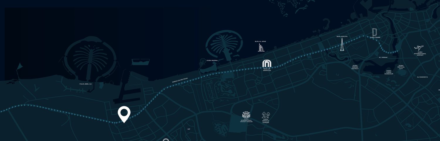 Location of Samana Downtown Jebel Ali on the Dubai coastline